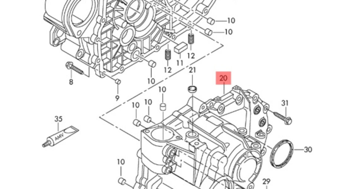 Carcasa arbori cutie viteze ​Volkswagen Golf 6 (AJ5) Variant 2010 2.0 TDI OEM 02Q301103G