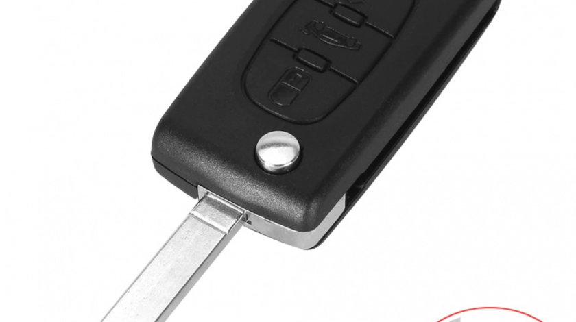 Carcasa cheie auto briceag cu 3 butoane, buton portbagaj, suport baterie si lamela laser, compatibila Peugeot PE-114