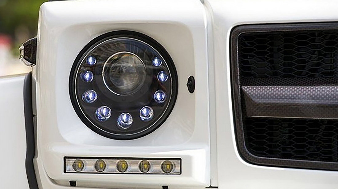 Carcasa faruri Alba cu Lumini de zi DRL Chrome compatibila cu Mercedes Benz G-class W463 (1989-Up)