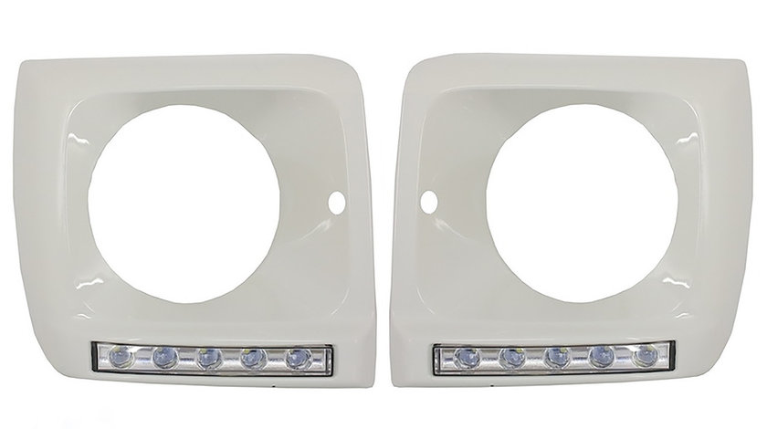 Carcasa faruri Alba cu Lumini de zi LED DRL Chrome Mercedes Benz G-class W463 (1989-Up) G65 AMG Desi