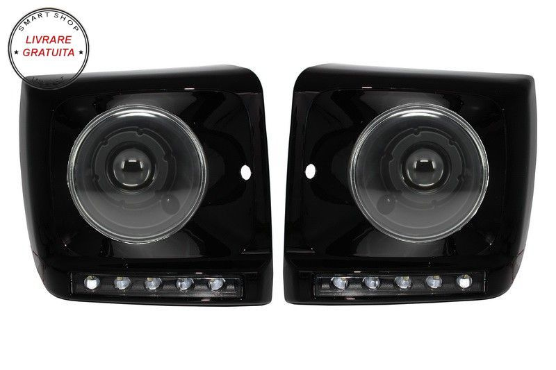 Carcasa faruri LED DRL Negru Mercedes G-class W463 (1989-2012) G65 Design cu Faruri- livrare gratuita