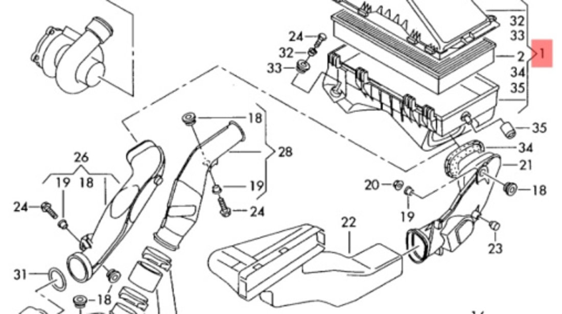 Carcasa filtru aer 1J0129607G VW MK4 GOLF 4 1.9 TDI OEM 1J0129607G