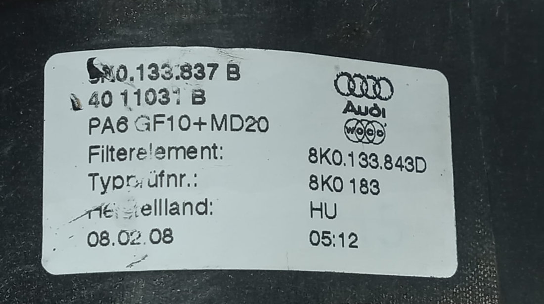 Carcasa filtru aer 8k0133837b 2.0 2.7 3.0 tdi CAG Audi A4 B8/8K [2007 - 2011]