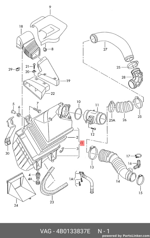 Carcasa filtru aer Audi A6 4B 2002 2003 2.5 TDI AKE OEM 4B0133837E