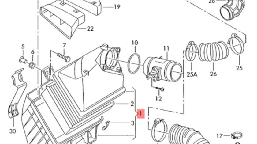 Carcasa filtru aer Audi A6 4B 2002 2003 2.5 TDI AKE OEM 4B0133837E