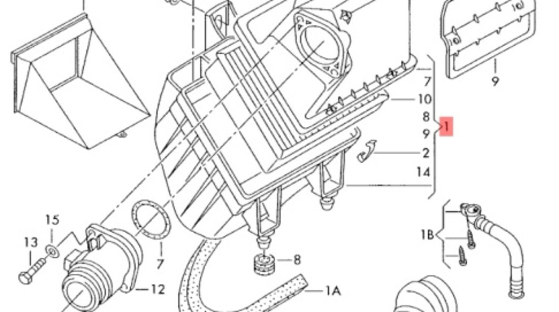 Carcasa filtru aer Volkswagen Passat B5 1.9 TDI 1998 - 2000 3B0129607Q OEM 3B0129607Q