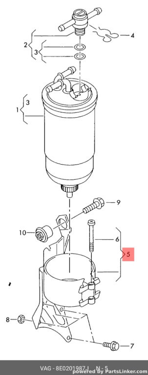Carcasa filtru combustibil Audi A4 8E 2006 2007 2.0 TDI BLB OEM 8E0201987J