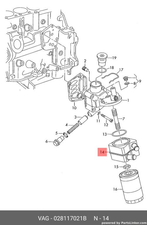 Carcasa filtru ulei cu termoflot 1.9 TDI (E3) Volkswagen Golf 1J 66 kw ALH 2002 2003 OEM 038115389C