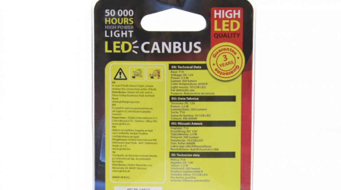 Carguard Set 2 Buc Led Auxiliar T10 CAN121