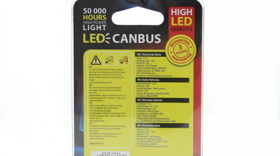 Carguard Set 2 Buc Led Pentru Iluminat Interior/Portbagaj T10 CAN115