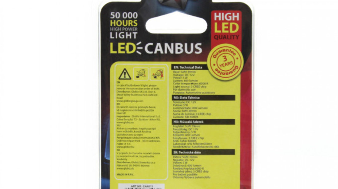 Carguard Set 2 Buc Led Sofit Cree Chip Plafoniera Numar De Inmatriculare C5W CAN111