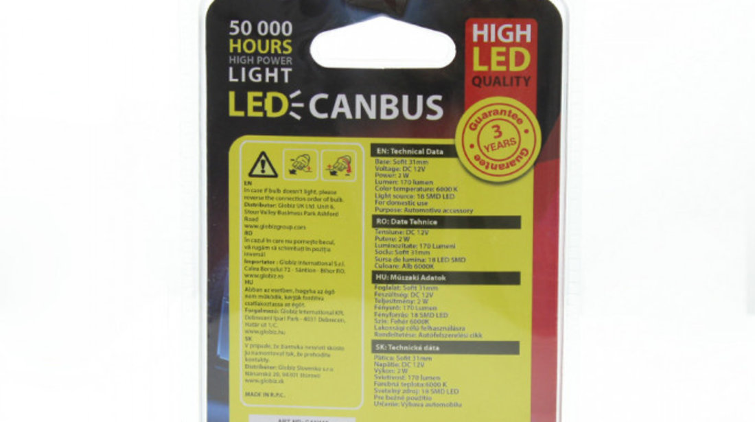 Carguard Set 2 Buc Led Sofit Plafoniera C5W CAN116