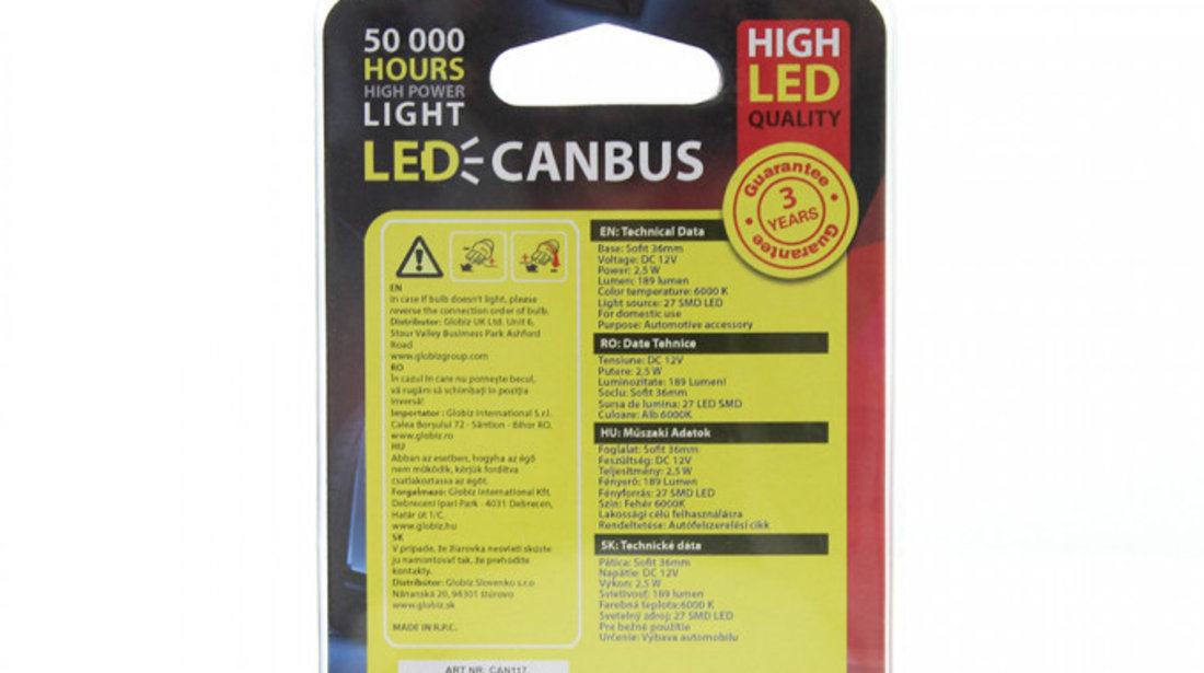 Carguard Set 2 Buc Led Sofit Plafoniera C5W CAN117