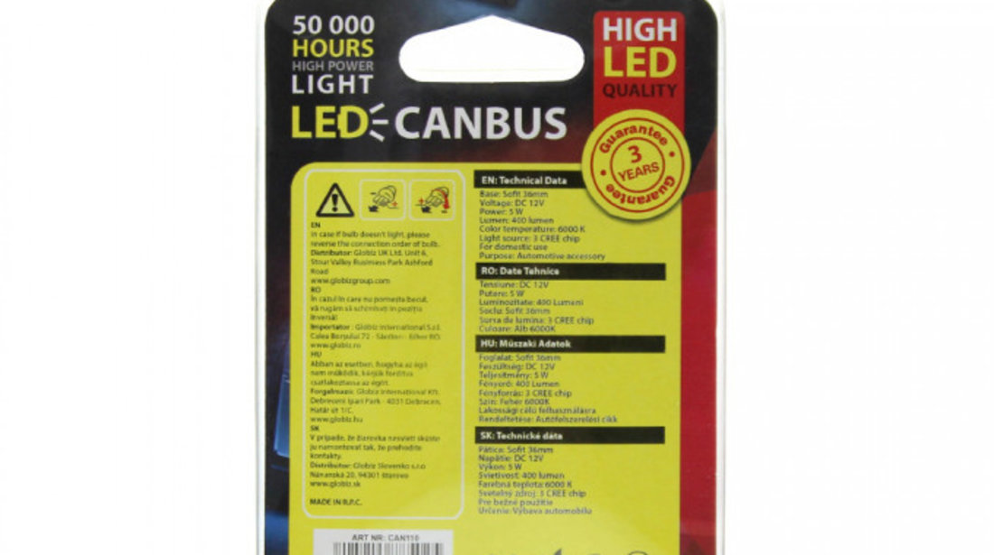 Carguard Set 2 Buc Led Sofit Plafoniera Numar De Inmatriculare C5W CAN110