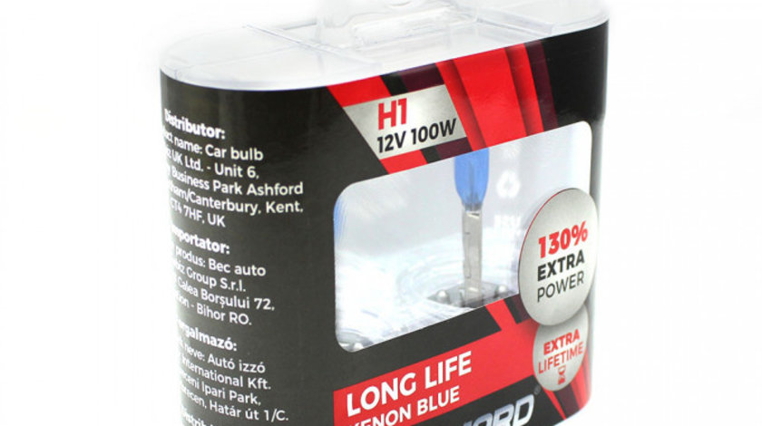 Carguard Set De 2 Becuri Halogen H1 100W +130% Intensitate Long Life BHA031