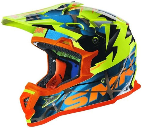 Casca Moto Off-Road Smk Allterra Fulmine Albastru / Portocaliu / Galben Fluorescent Marimea L SMK011...