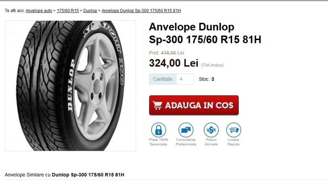 Cauciucuri  - 175 60 R15 Dunlop Sp Sport 3002