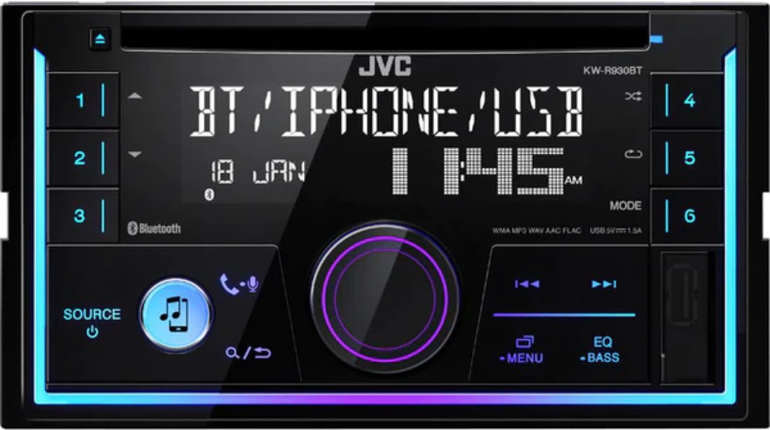 CD Player JVC KW-R930BT 2DIN 4x50W USB / AUX / BLUETOOTH