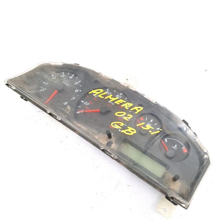 Ceas Bord / Instrument De Bord Nissan Almera Mk 2 (N16) 2000-2006 1.5 Benzina Anglia - Afisaj Mile Si Km Benzina 605709, 38431, Bm502, Ha002, Ee001, Pc001, Nis7E6 Toshiba