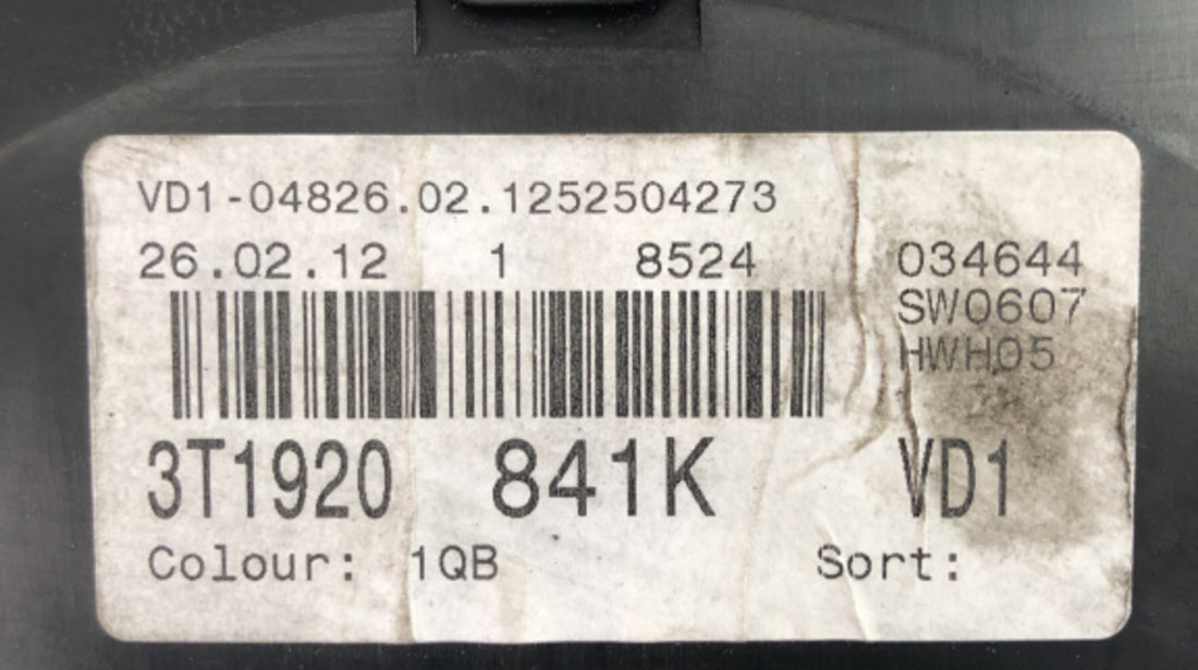 Ceas bord Skoda Superb 2 Combi 2.0 TDI DSG Automat 140cp sedan 2012 (3T1920841K)