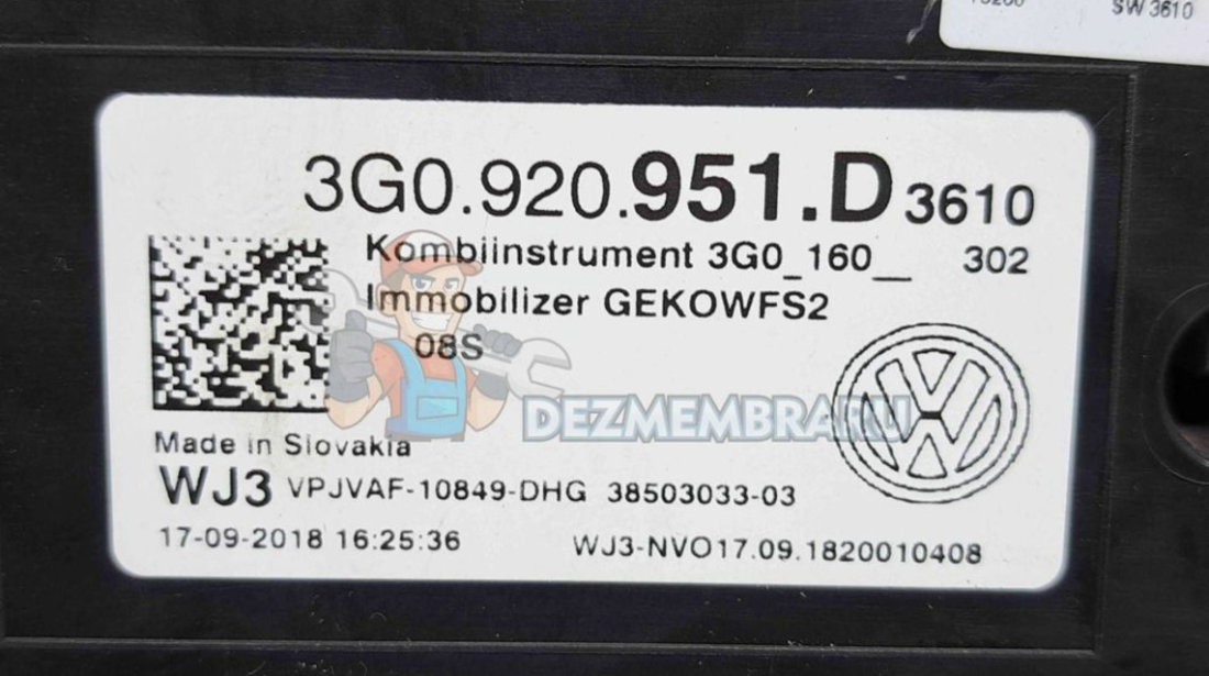 Ceas bord Volkswagen Passat Variant (3G5) [Fabr 2015-2023] 3G0920951D