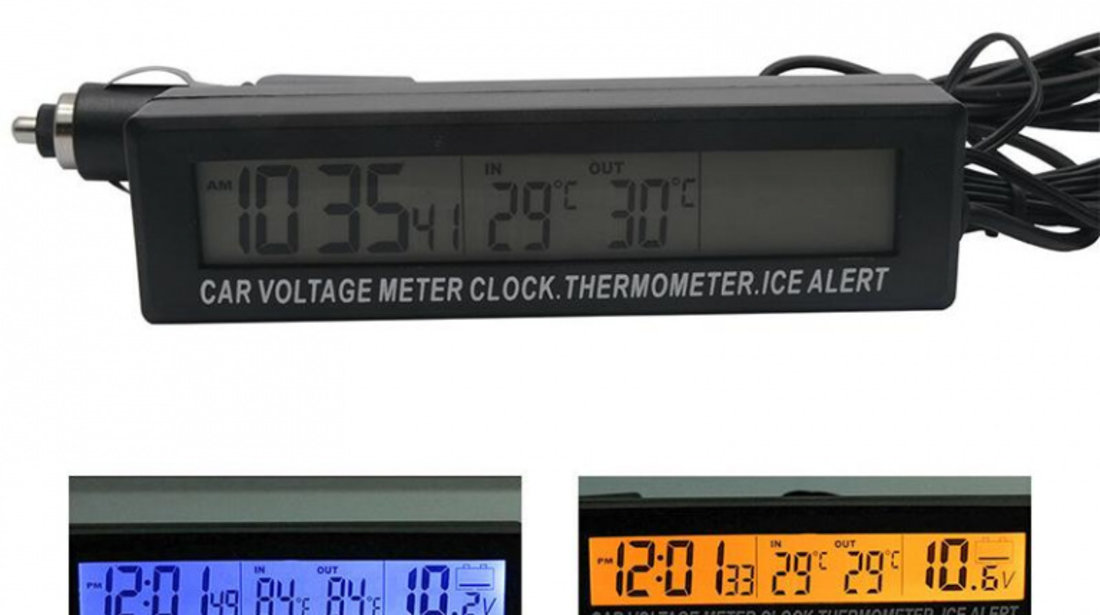 Ceas Cu Termometru Exterior-Interior Si Voltmetru Auto