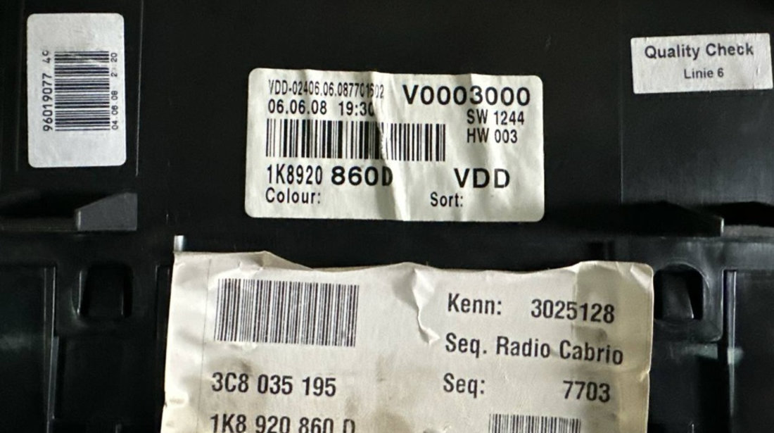 Ceasuri Bord 1K8920860D VW Scirocco III (137, 138) 1.4 TSI 122 cai