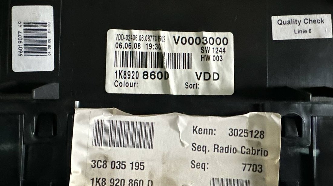 Ceasuri Bord 1K8920860D VW Scirocco III (137, 138) 1.4 TSI 125 cai