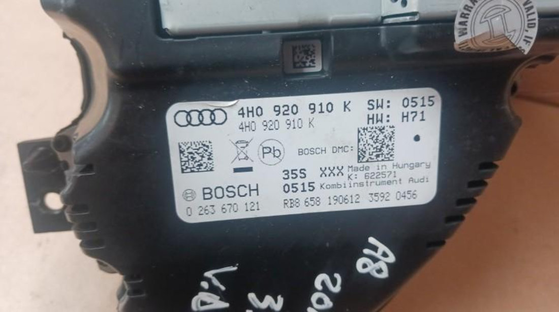 Ceasuri bord Audi A8 (2009->) [4H_] 4h0920910k
