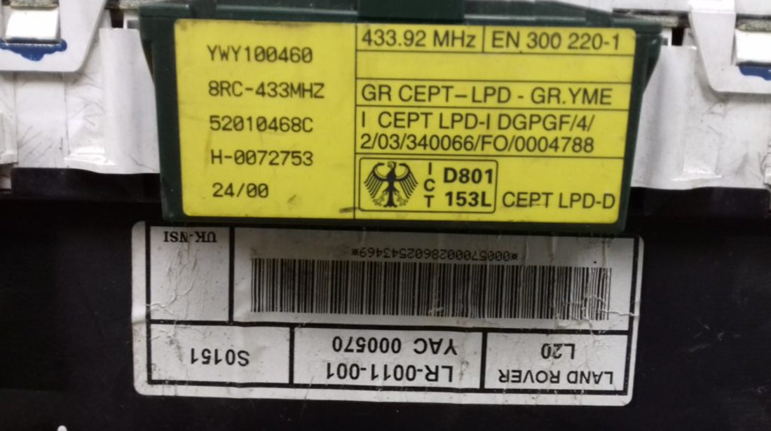 Ceasuri Bord Land Rover Freelander, YWY100460, 8RC433MHZ, 52010468C