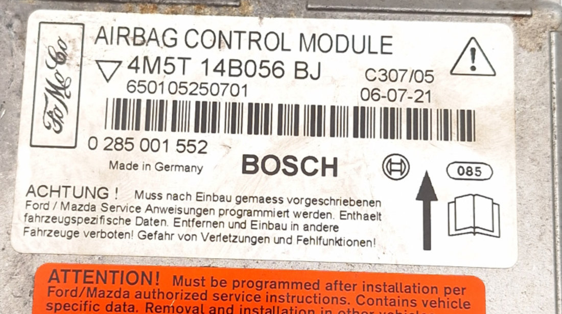 Centralina Airbag Ford FOCUS Mk 2 2004 - 2012 4M5T14B056BJ, 0285001552, 650105250701, 4M5T-14B056-BJ, 0285001552, 0285001552, 4M5T14B056BJ