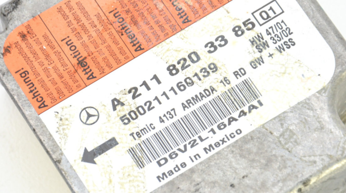 Centralina Airbag Mercedes-Benz E-CLASS (W211) 2002 - 2009 A2118203385, A 211 820 33 85, 211 820 33 85, 2118203385