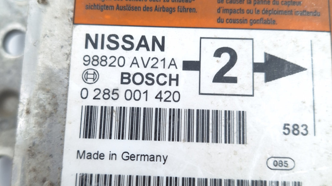 Centralina Airbag Nissan PRIMERA (P12, WP12) 2002 - Prezent 98820AV21A, 98820 AV21A, 0285001420, 0 285 001 420