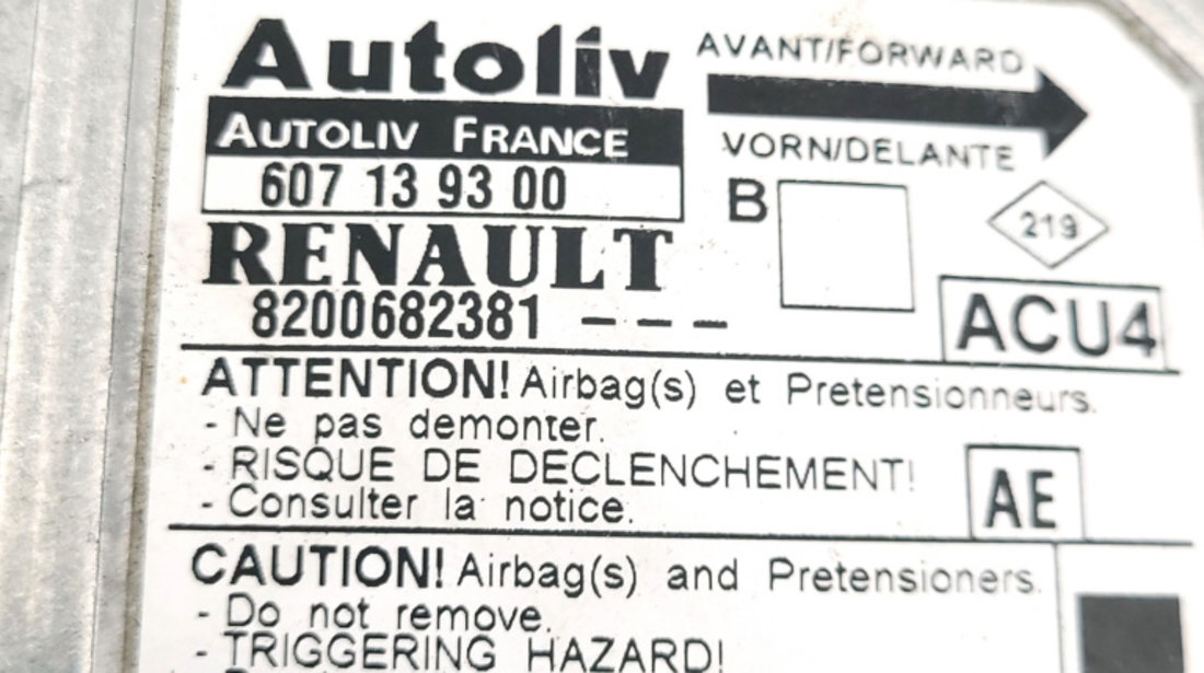 Centralina Airbag Renault MEGANE 2 2002 - 2012 Motorina 607139300, 607 13 93 00, 607139300B, 607 13 93 00 B, 8200682381, 8200 682 381
