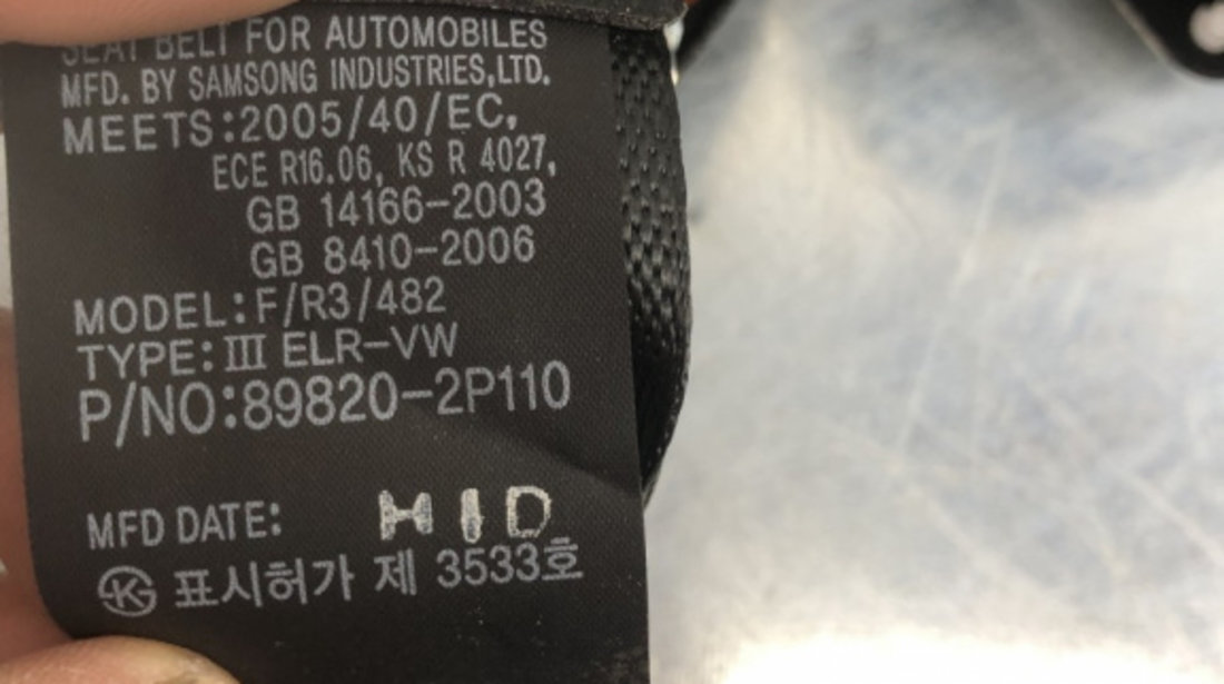 Centura dreapta fata Kia Sorento 2.2 CRDi 4WD Automatic, 197cp sedan 2013 (898202P110)