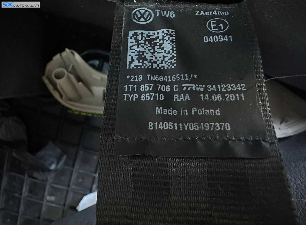 Centura Siguranta Dreapta Fata Volkswagen Touran 1T3 2010 - 2015 Cod 1T1857706C [C8123]