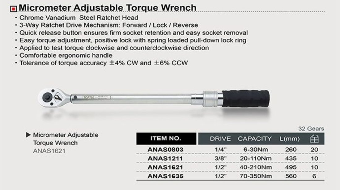 Cheie Dinamometrica Toptul 1/2 40-210NM ANAS1621