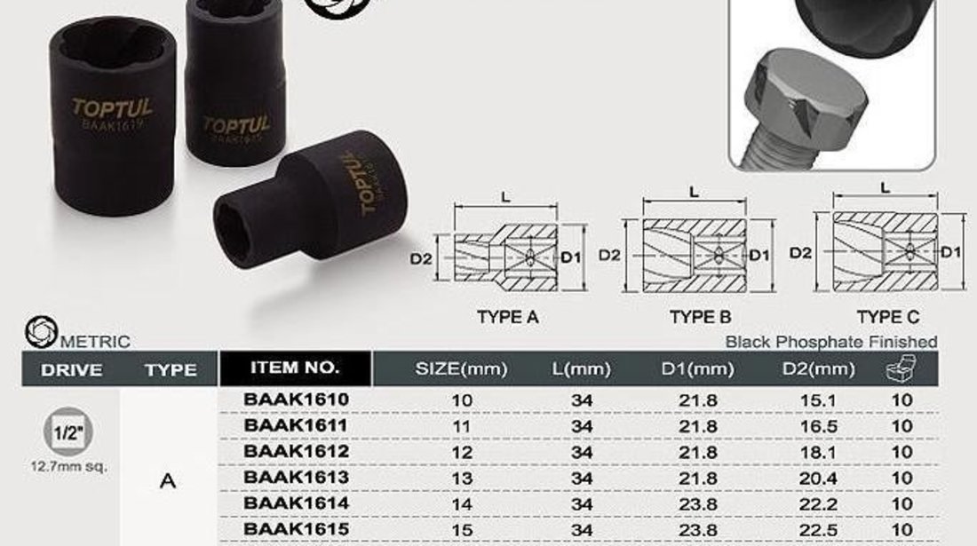 Cheie Indepartat Surub Deteriorat Toptul 15MM BAAK1615