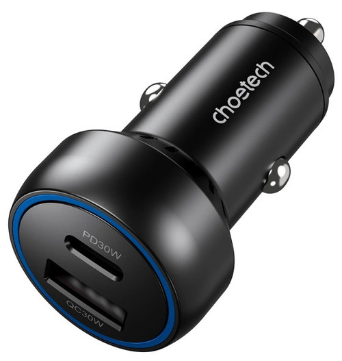 Choetech Incarcator Auto USB-C USB-A PD 60W Cu Lumina Ambientala Led Negru TC0014