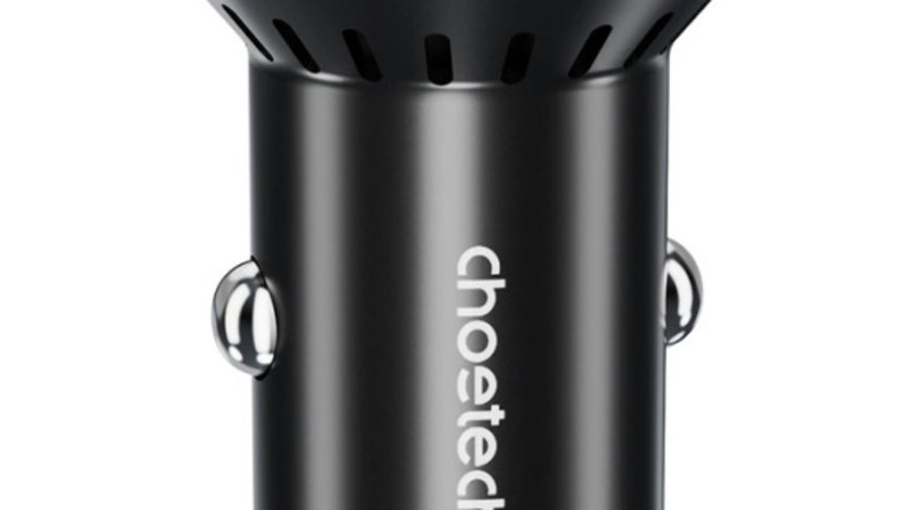 Choetech Incarcator Auto USB-C USB-A PD 60W Cu Lumina Ambientala Led Negru TC0014