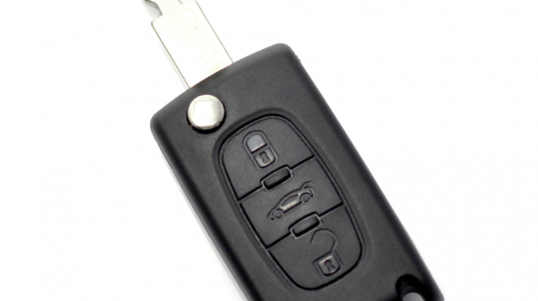 Citroen / Peugeot 406 - Carcasa tip cheie briceag cu 3 butoane, lama NE78-SH3 cu suport baterie si buton portbagaj CC097
