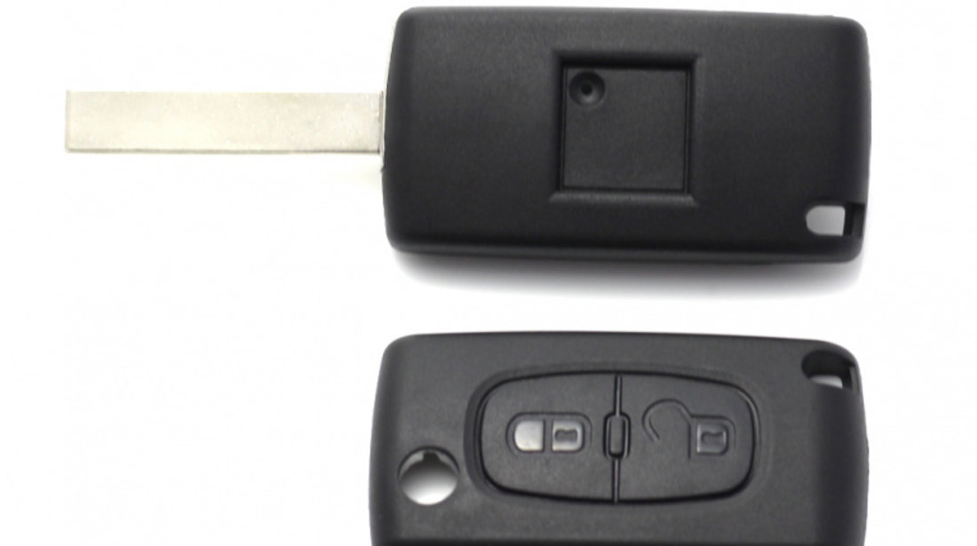 Citroen / Peugeot 407 - Carcasa tip cheie briceag cu 2 butoane, lama HU83-SH2 cu suport baterie CC098