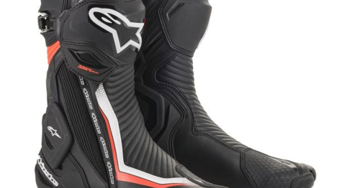 Cizme Piele Moto Alpinestars Smx Plus V2 Negru / Fluorescent / Rosu / Alb Marimea 42 2221019/1231/42