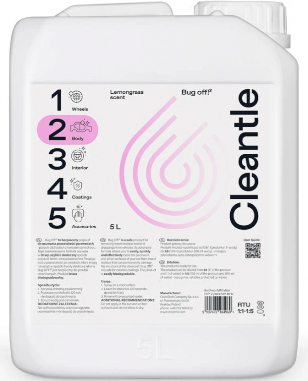 Cleantech Cleantle Anti-Bug Off² Solutie Indepartat Insecte Lemongrass 5L CTL-BUG5l
