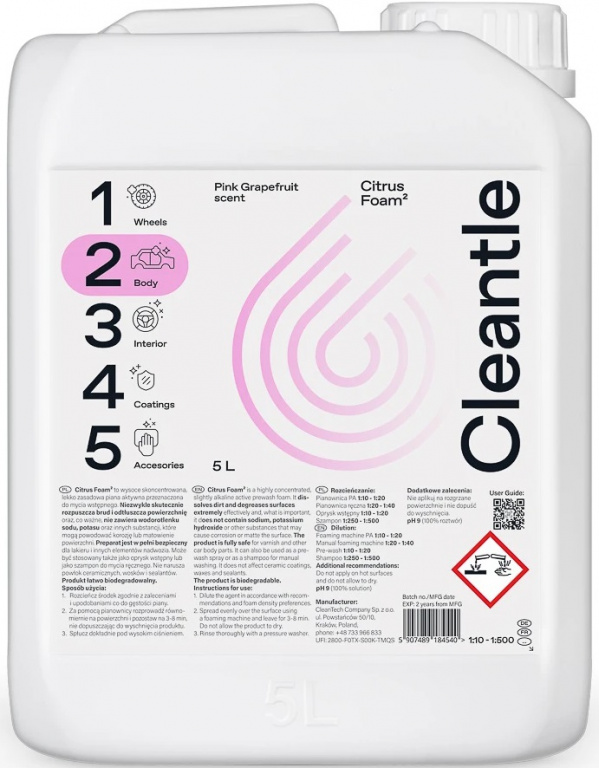 Cleantech Cleantle Citrus Foam² Spuma Activa Auto 5L CTL-CF5L