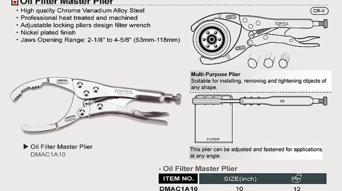 Cleste Filtru Ulei Toptul 53-118 MM DMAC1A10