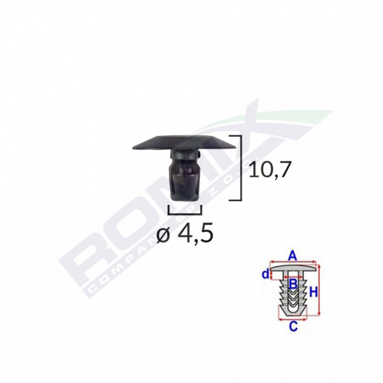 Clips Capac Pentru Citroen/peugeot 4.5x10.7mm - Negru Set 25 Buc Romix C10088-RMX