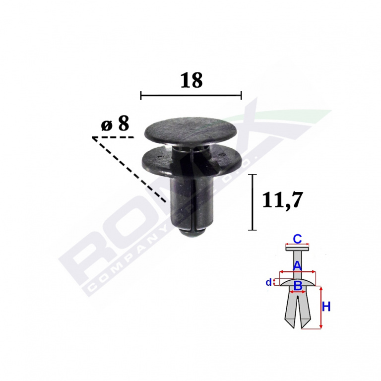 Clips Fixare Bara Protectie Pentru Kia Rio 8x11.7mm Set 10 Buc Romix C70517-RMX