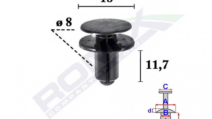 Clips Fixare Bara Protectie Pentru Kia Rio 8x11.7mm Set 10 Buc Romix C70517-RMX