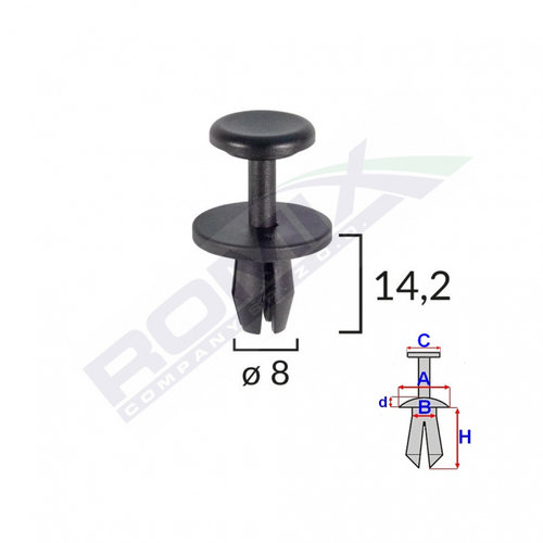 Clips Fixare Elemente Exterioare Pentru Citroen/peugeot 8x14.2mm - Negru Set 10 Buc Romix A17156-RMX